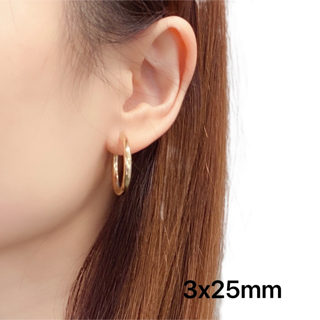 18金フープピアス　ゴールド　リングピアス　3x25mm ペア　18K 新品