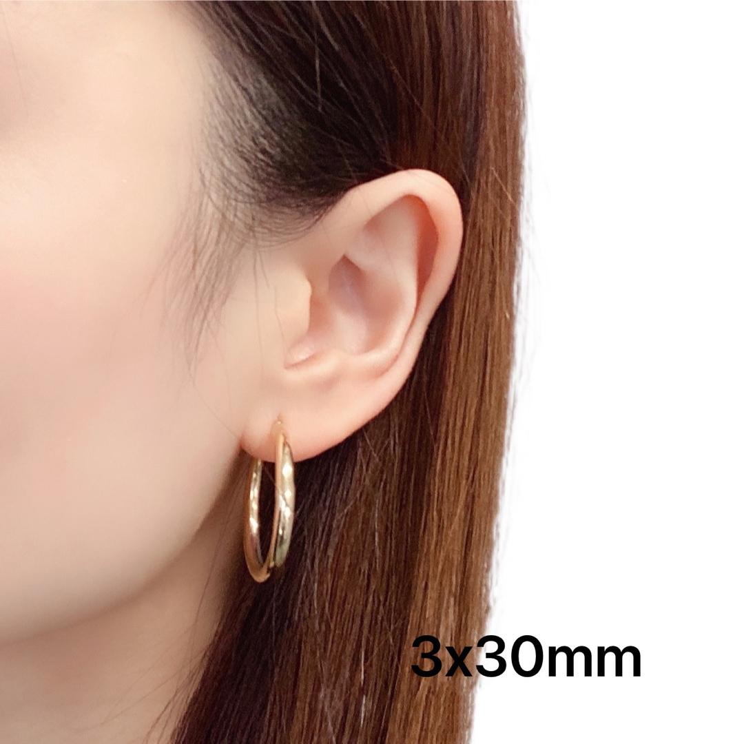 18金フープピアス ゴールド リングピアス 3x30mm ペア 18K 新品 - ピアス