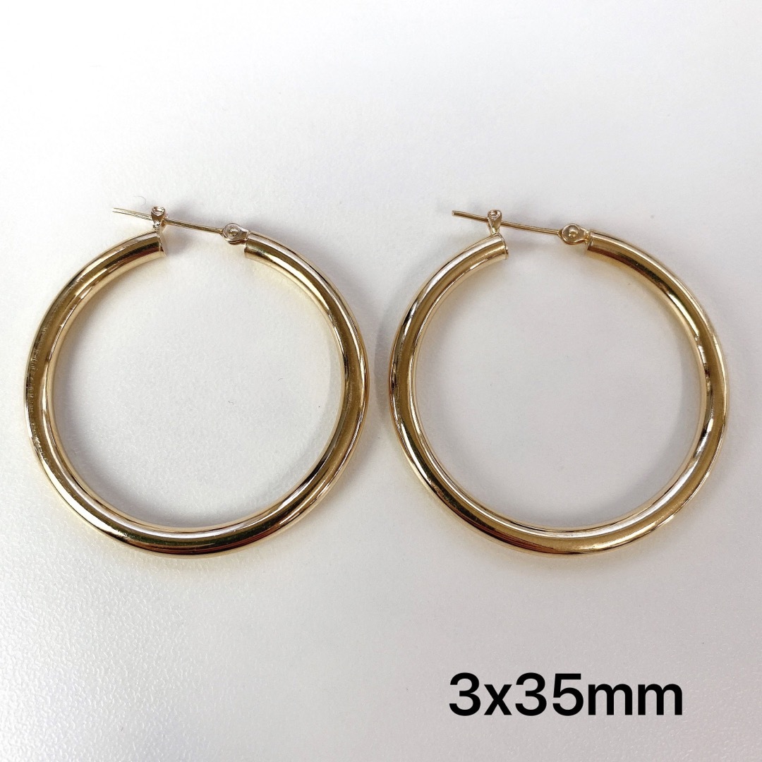18金フープピアス ゴールド リングピアス 3x35mm ペア 18K 新品 | www