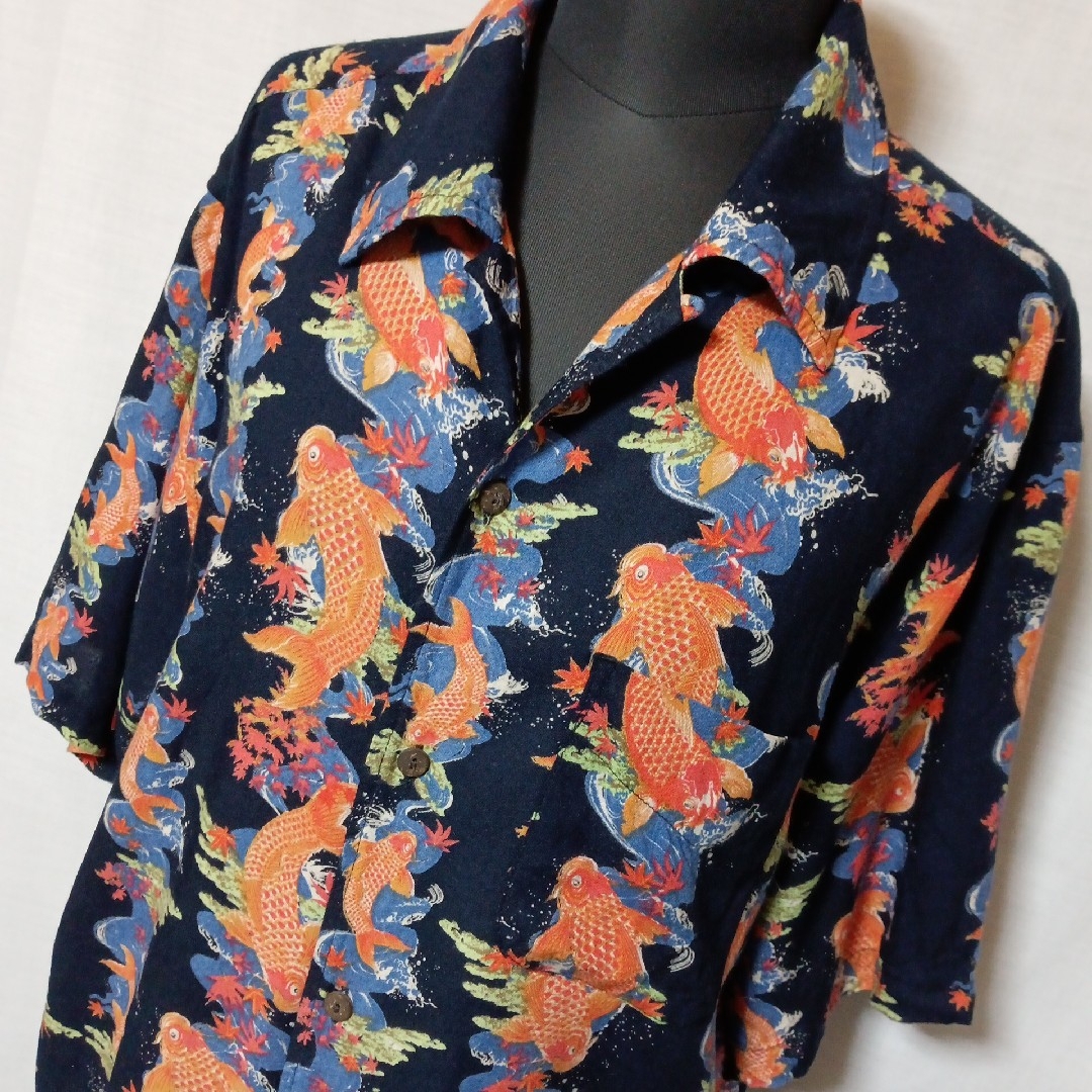 美品 L C.P.S アロハ シャツ 半袖 和柄 鯉 鯉の滝登り トップス 美品 L C.P.S アロハ シャツ 半袖 和柄 鯉 鯉の滝登り トップス
