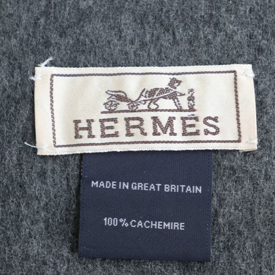 Hermes - 美品◇HERMES エルメス カシミヤ100% ロゴ刺繍入り 無地