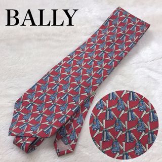 バリー(Bally)の美品 BALLY ネクタイ レッド 風車 ロゴ入り 総柄 マルチカラー シルク(ネクタイ)