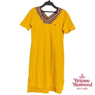 ヴィヴィアンウエストウッド(Vivienne Westwood)のヴィヴィアンウエストウッド レッドレーベル　半袖ワンピース　イエロー　Mサイズ(ひざ丈ワンピース)