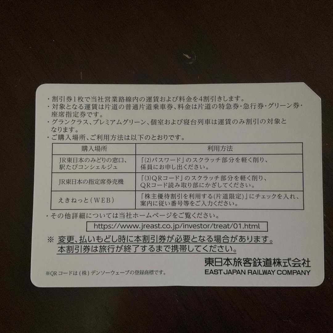 jr東日本株主優待割引券　2枚入り　＋サービス券 2