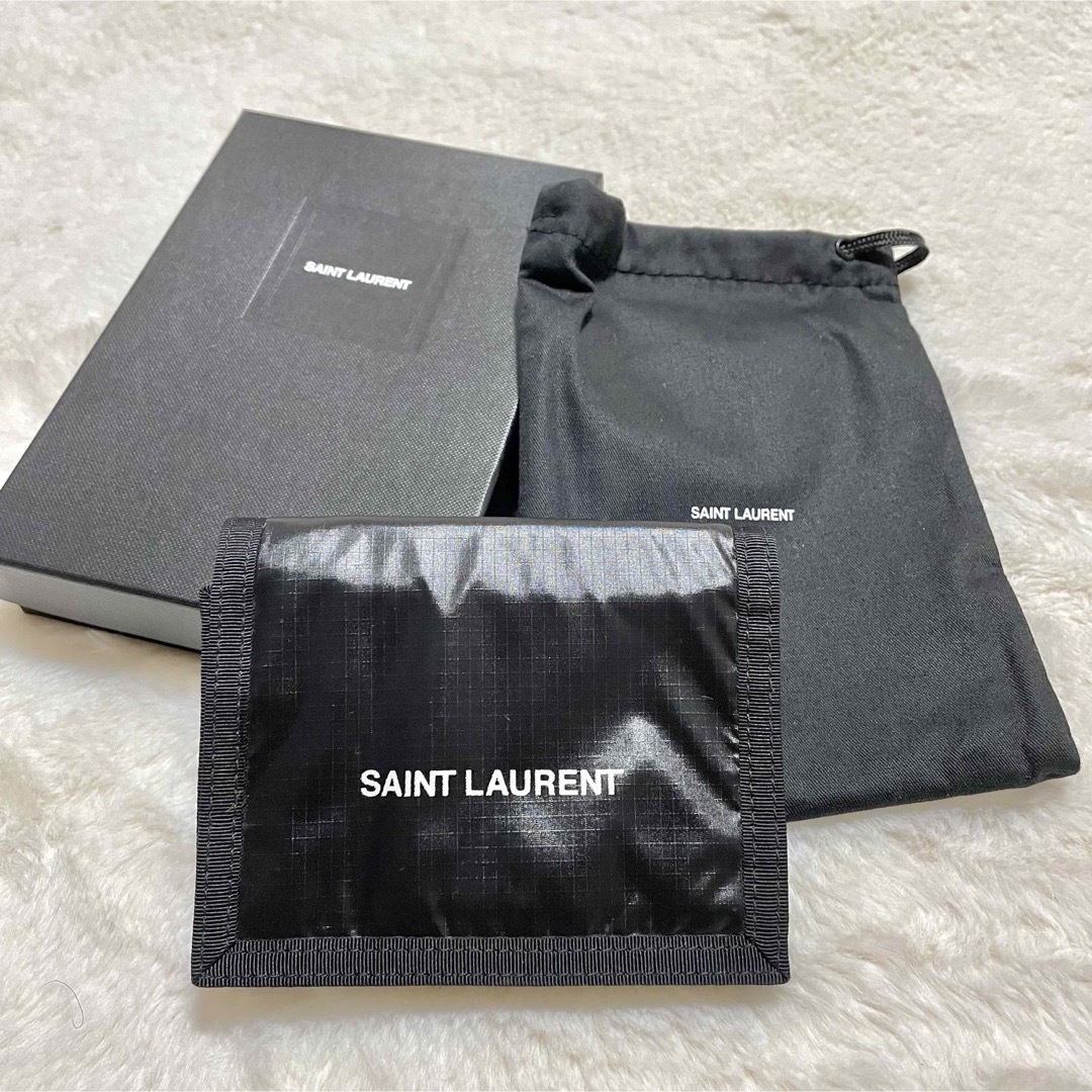 箱付 SAINT LAURENT サンローラン ナイロン ベルクロ 3つ折り財布