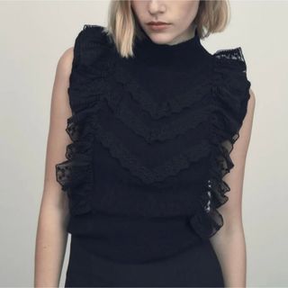 ザラ(ZARA)のZARA ザラ フリル ニット ドローストリングトップス(ニット/セーター)