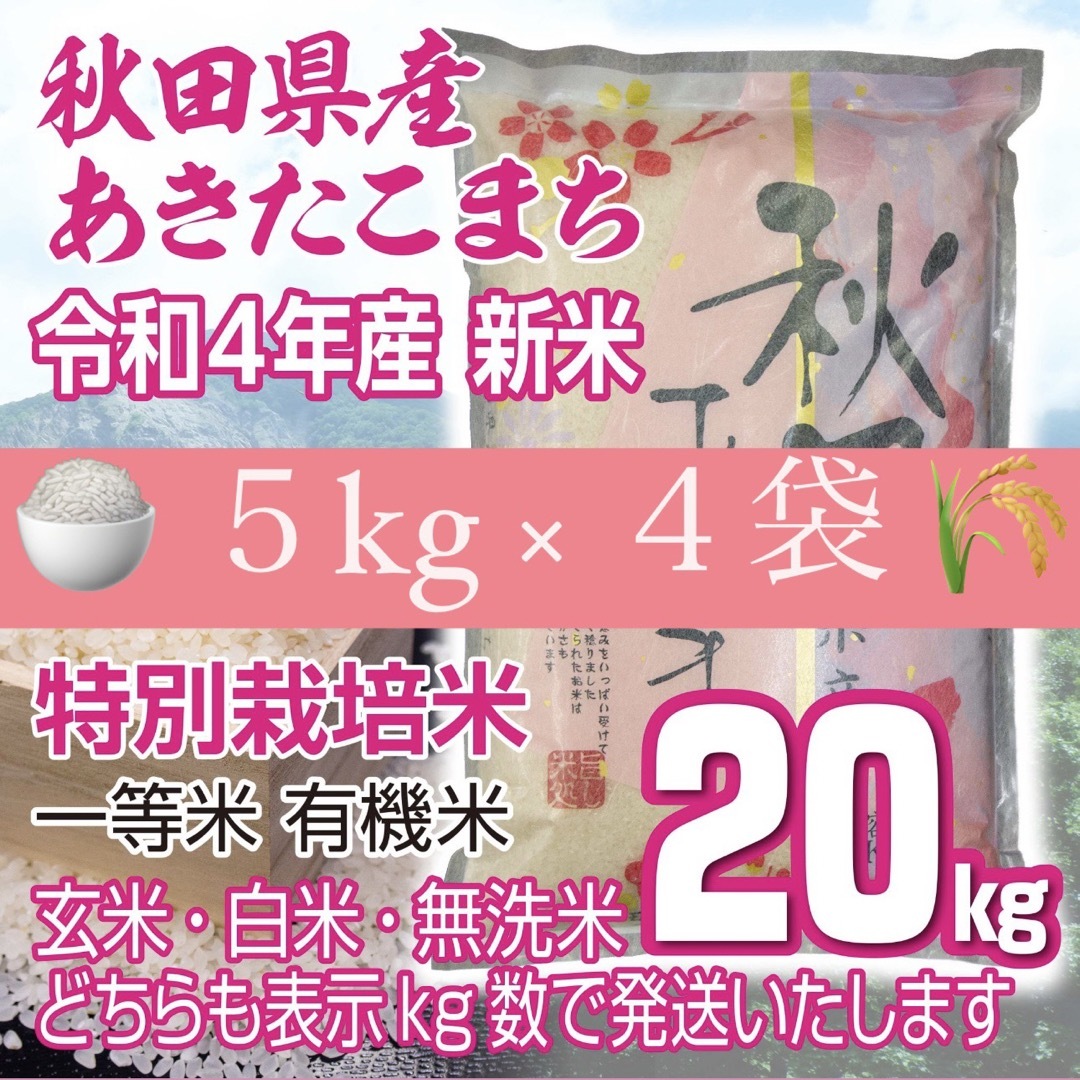 無洗米4年産あきたこまち入り中粒白米20キロ