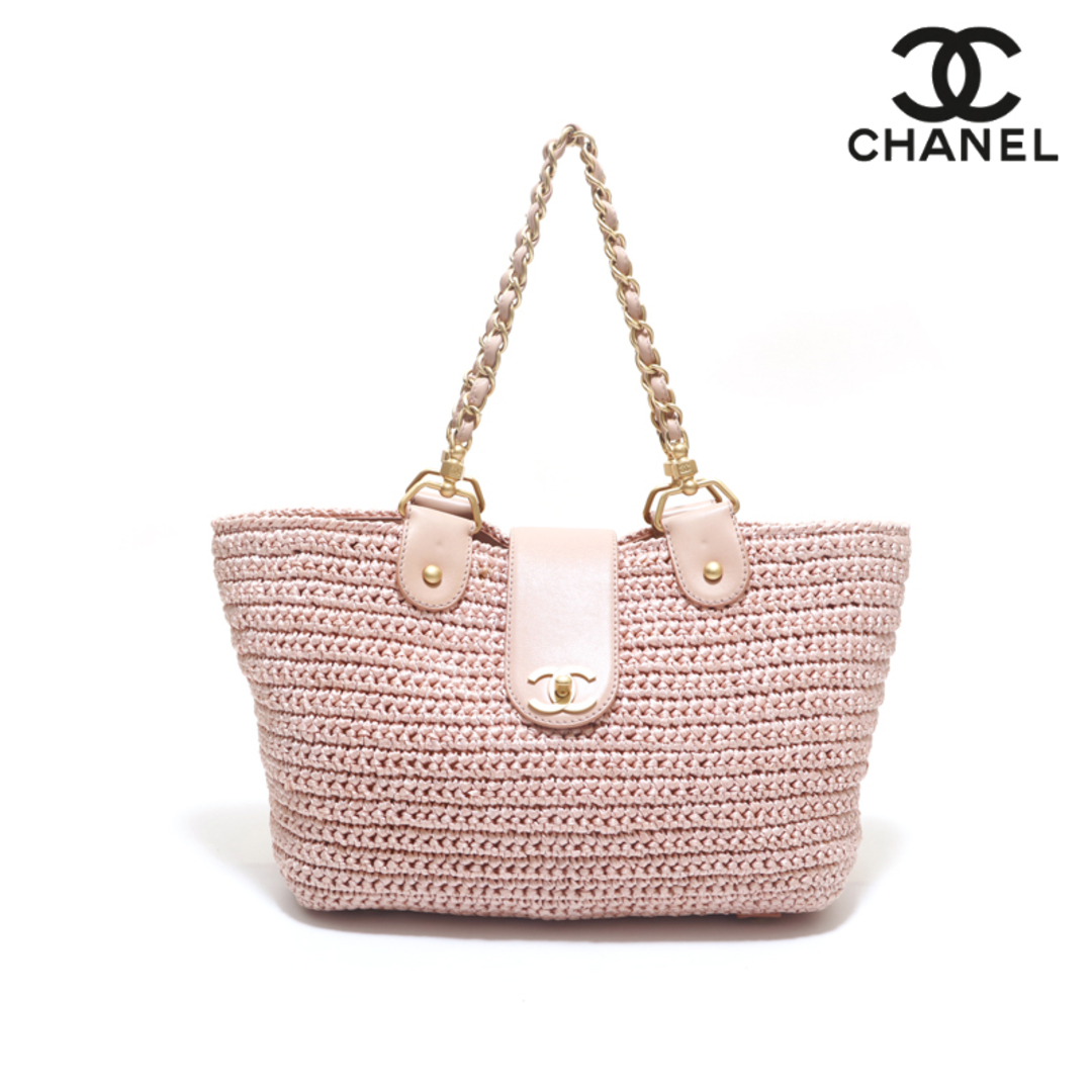 シャネル CHANEL ストロー チェーンショルダー トートバッグ