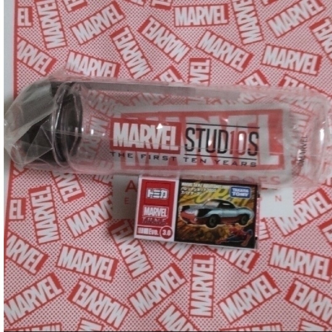 MARVEL(マーベル)の【マーベル】クリアボトル&トミカ スパイダーマン エンタメ/ホビーのアニメグッズ(その他)の商品写真