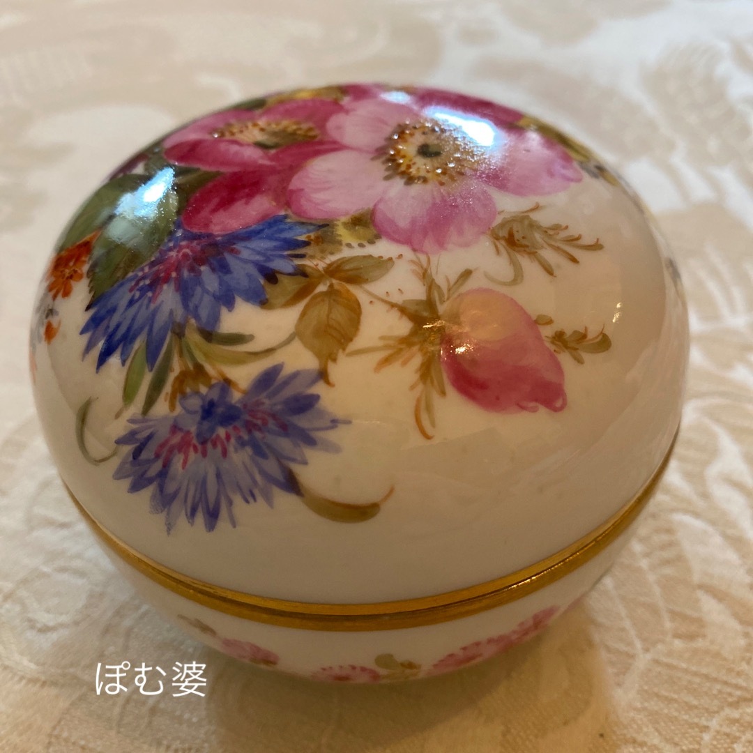 ★お取置き【古マイセン】金彩 花絵付「ブラウンスドルフ／ピンクの野薔薇」蓋物