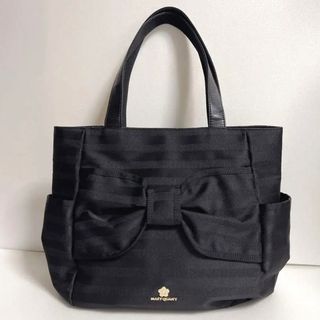 マリークワント(MARY QUANT)のマリークワント　トートバッグ　黒　リボン　ストライプ(トートバッグ)