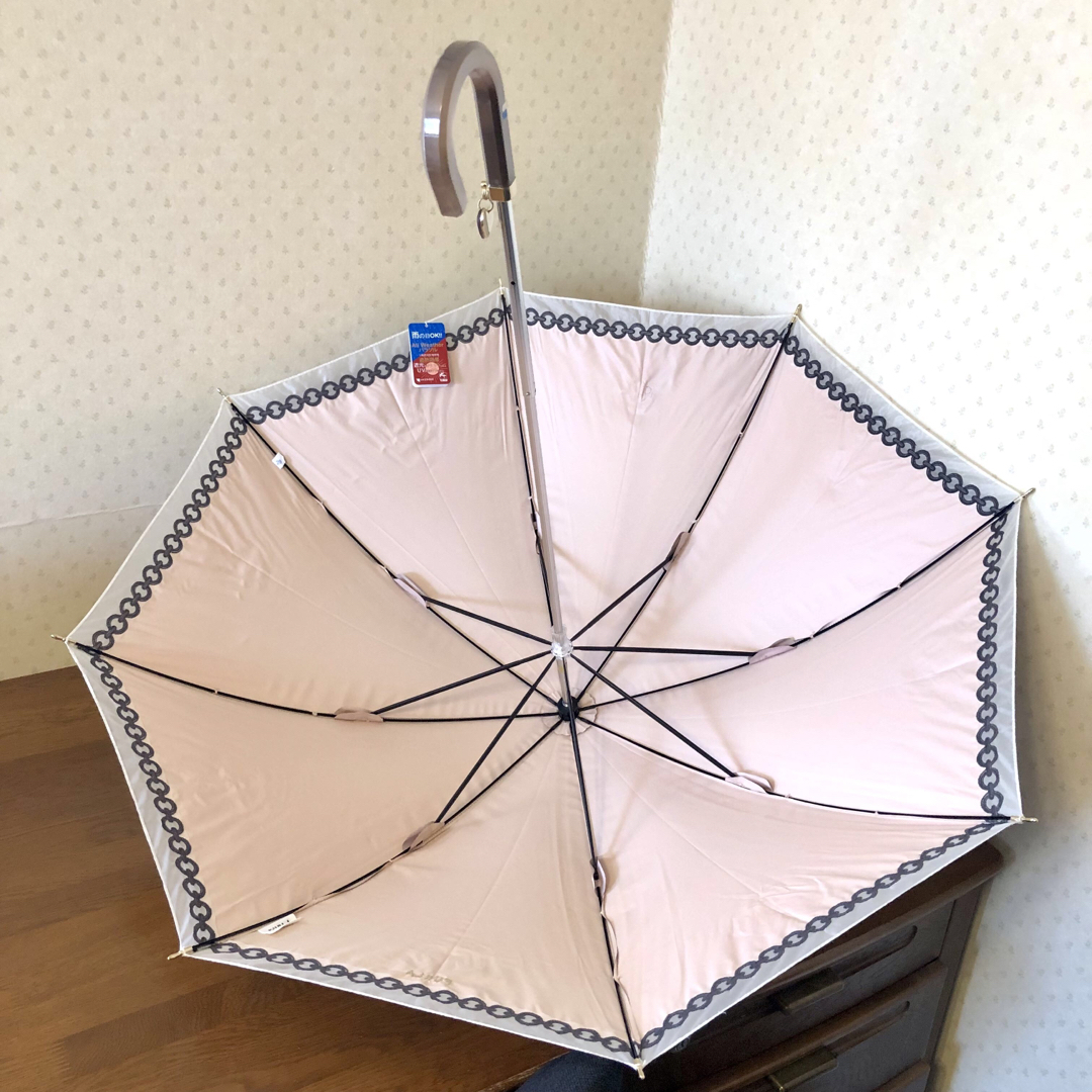 フルラ　晴雨兼用　日傘　長傘　１級遮光　遮熱　軽量　チェーン柄　ピンク