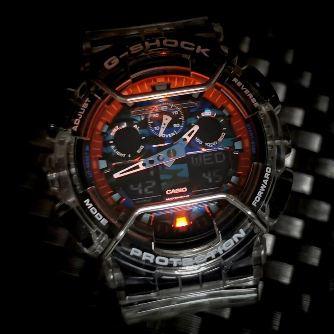 G-SHOCK GA-100[スケルトンベゼル・ベルト] + バンパー + 遊環