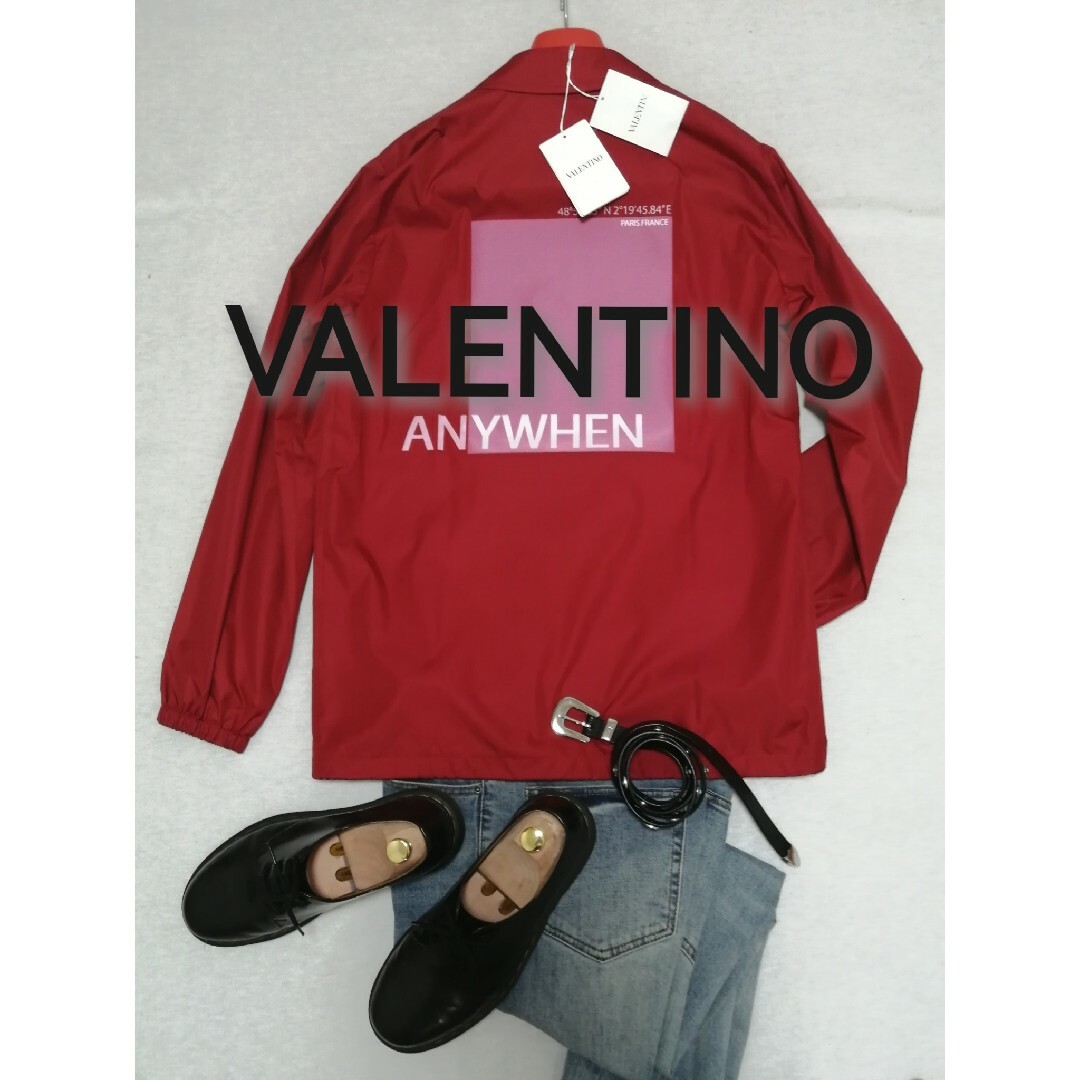 ★新品・メンズ★【VALENTINO】コーチジャケット　バックプリント　赤　46