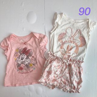 ベビーギャップ(babyGAP)のBaby GAP ガールズ トップス＆ショートパンツ 90 ディズニー3点セット(Tシャツ/カットソー)