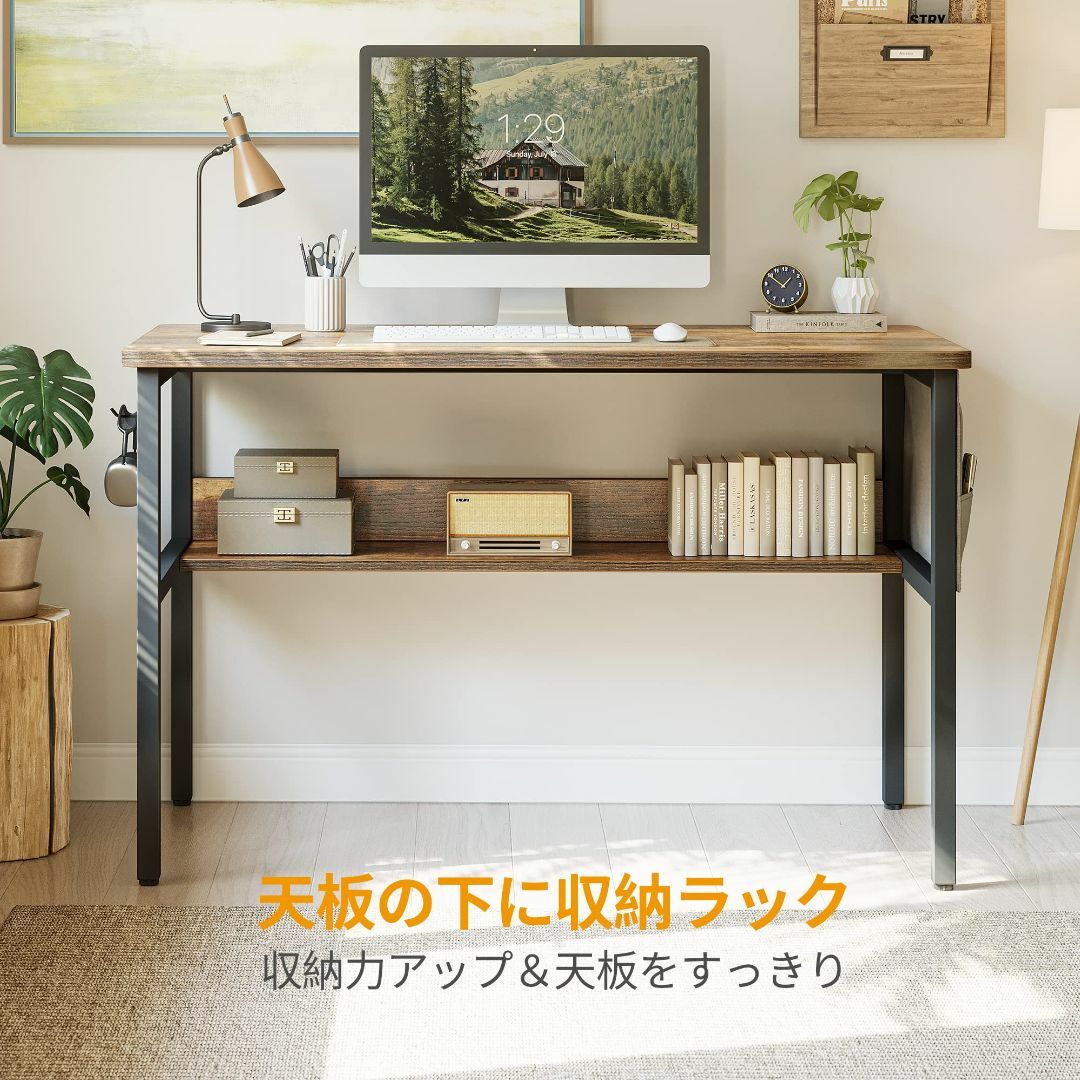 【色: ブラウン】CubiCubi デスク 収納袋付き ラック付き 勉強机 一人