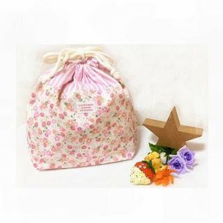 【おまけ付❤️】お弁当袋　女の子　いちご　花柄(外出用品)