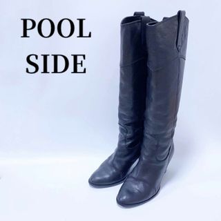 プールサイド(POOL SIDE)のPOOL SIDEプールサイド革黒ブラックレザーロングブーツウエスタンブーツ靴(ブーツ)