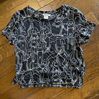 エイチアンドエム(H&M)の柄Tシャツ　黒　XXS コットンモダール　MONK H&M(Tシャツ/カットソー(半袖/袖なし))