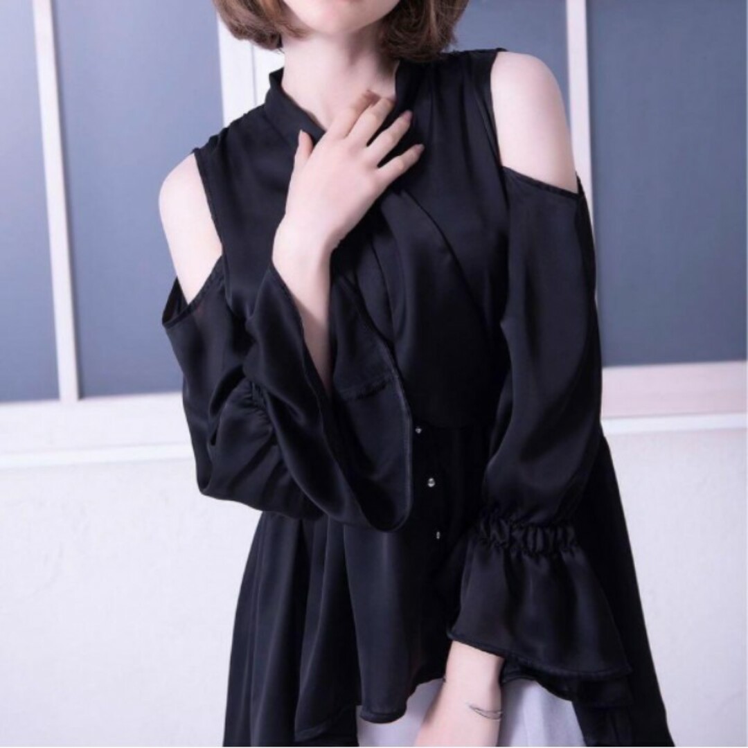 Riu　Shirring bowtie blouse　ブラック