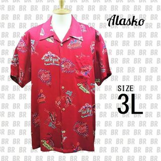 新品　【Alasko】　3L　レッド　カジノ柄　アロハシャツ　プリント　半袖(シャツ)