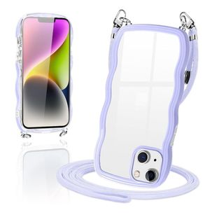 iPhone14 ケース クリア ショルダー カバー パープル かわいい 紫の