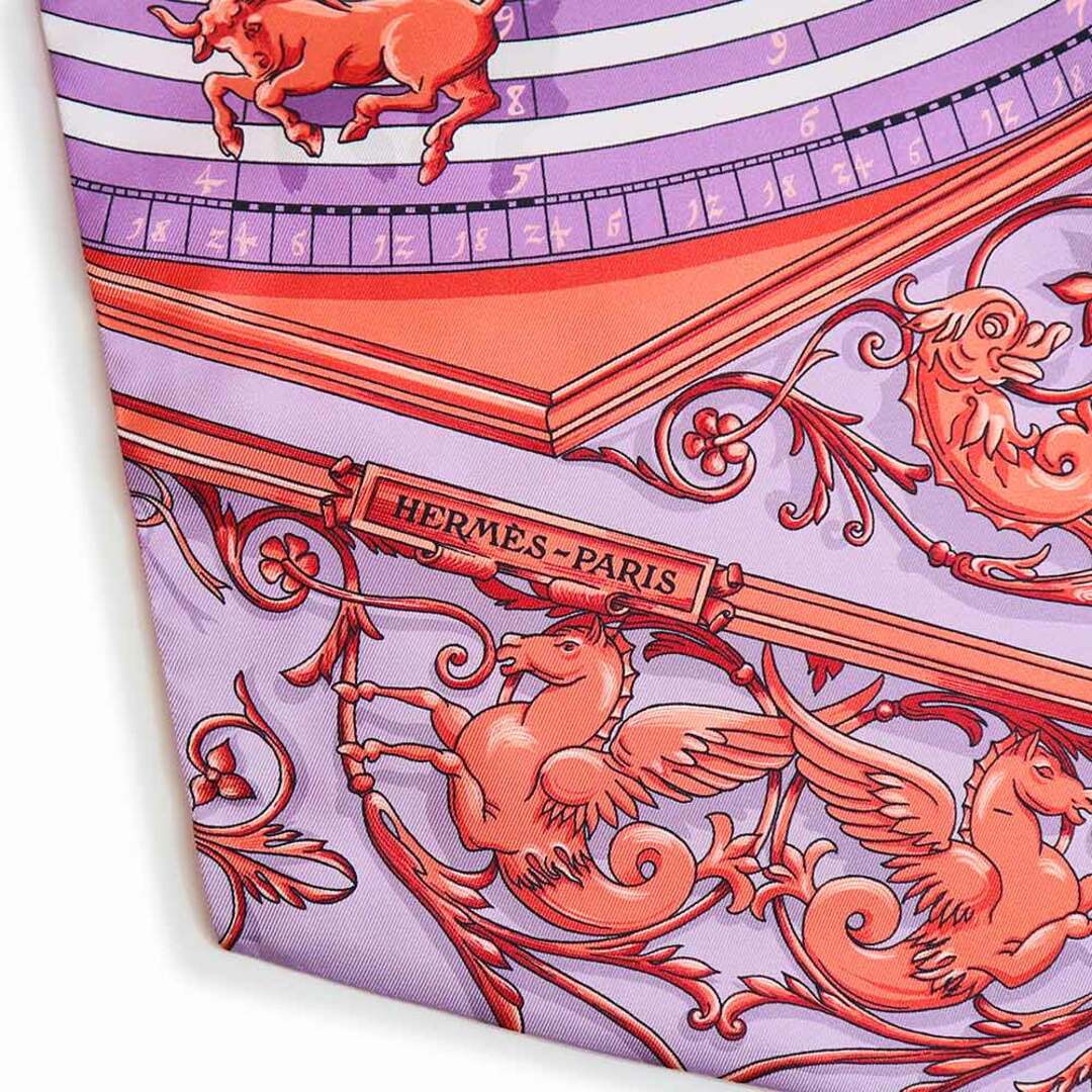 エルメス マキシツイリー カット DIES ET HORE 占星術 リボン スカーフ シルク100% パープル ピンク 紫 箱付 HERMES(新品・未使用品)