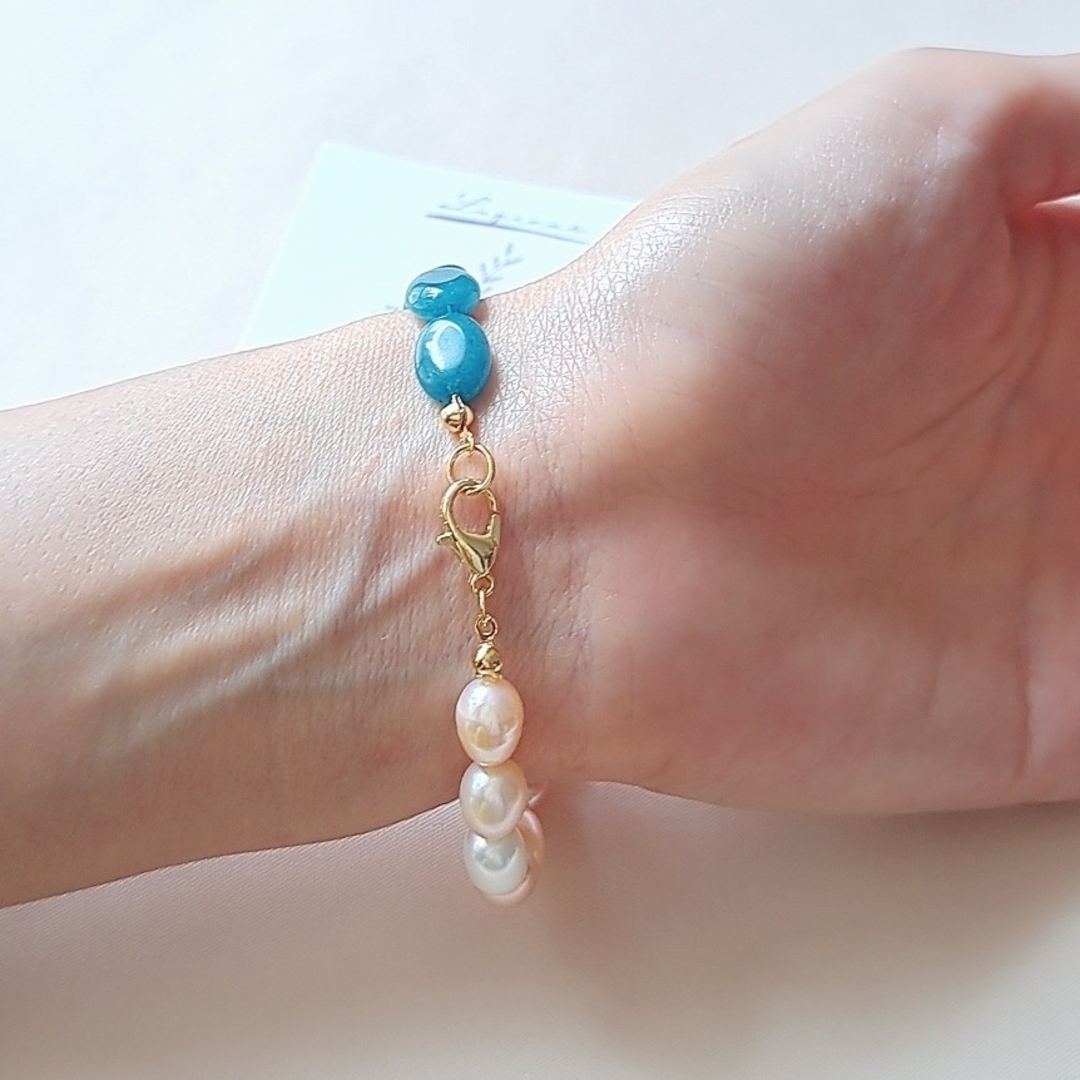 天然石とパールのbracelet♡】淡水パール×グリーンアベンチュリンの