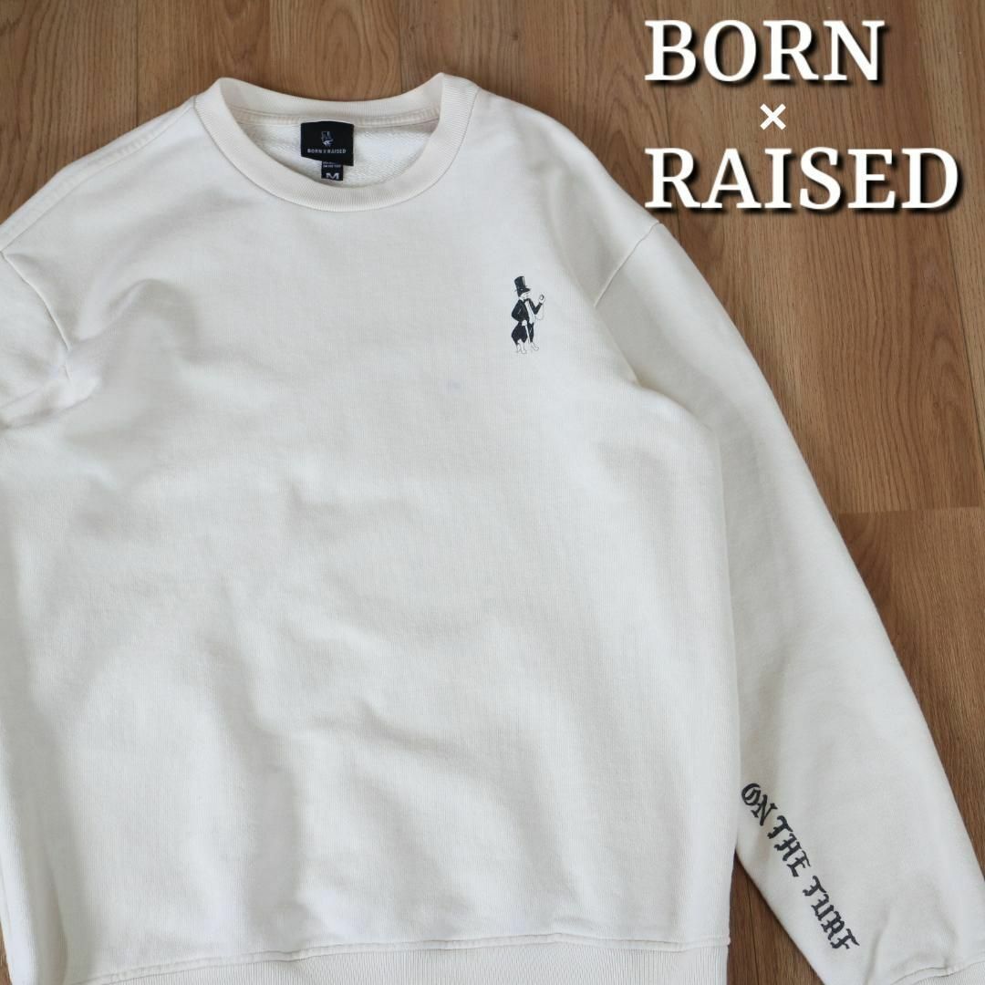 BORN RAISED USA製 プリント スウェット　トレーナー L グレー系 メンズ 【R221110】