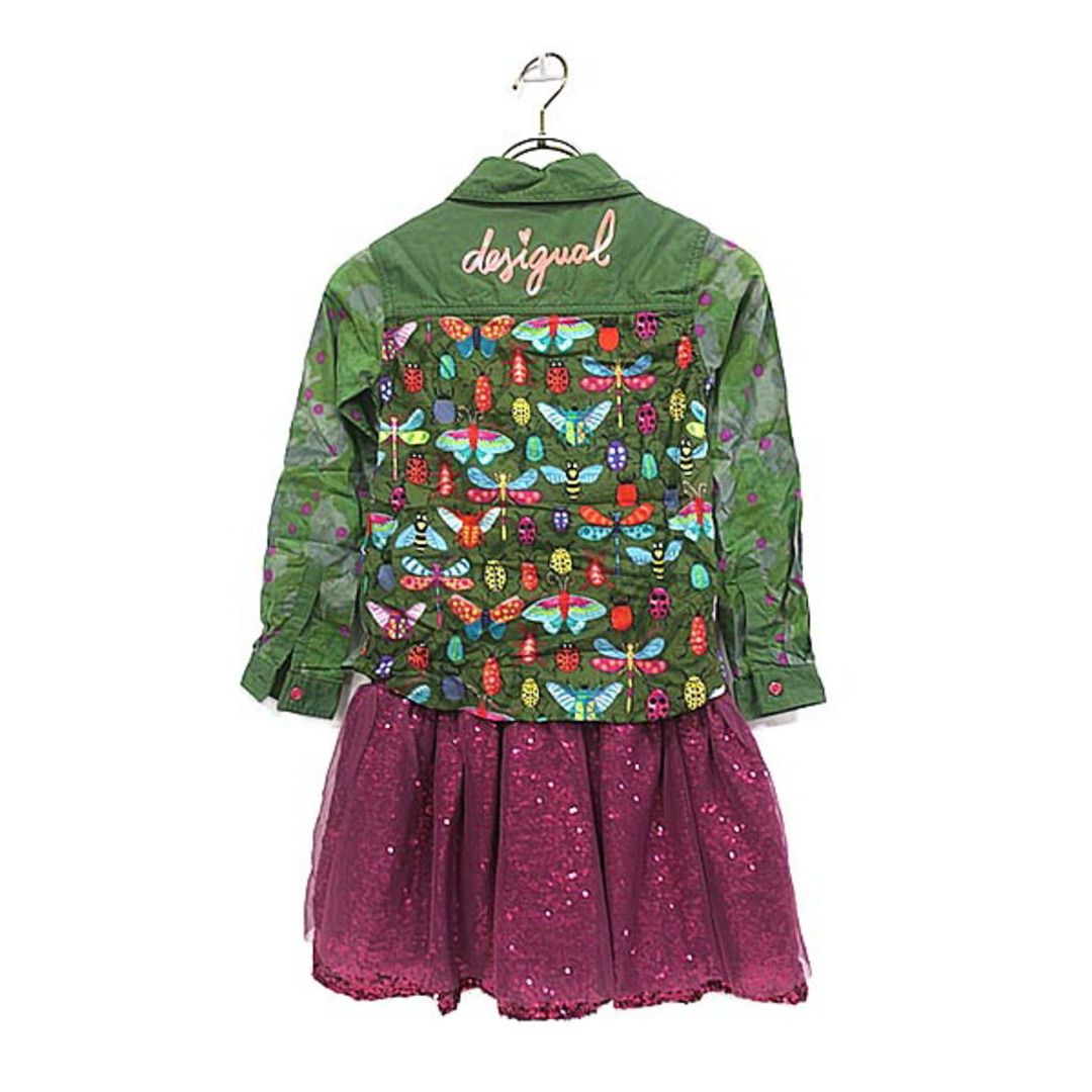 DESIGUAL(デシグアル)の【中古】Desigual デジグアル 子供服 キッズ ドッキングワンピ 昆虫柄 チュールスカート スパンコール マルチカラー 女の子 7-8歳 キッズ/ベビー/マタニティのキッズ服女の子用(90cm~)(ワンピース)の商品写真