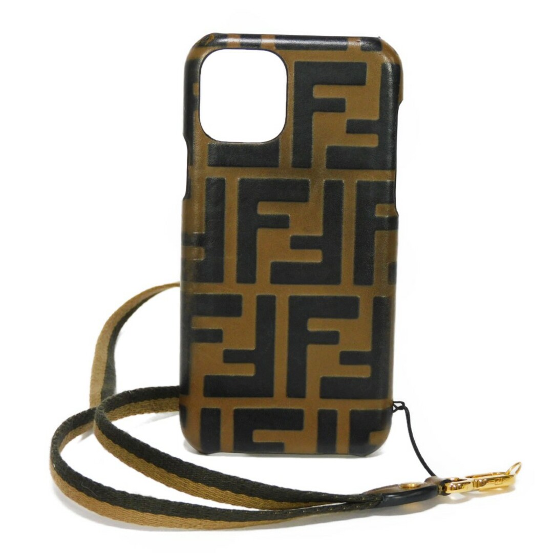 FENDI フェンディ iphone 11 pro ズッカ ブラウン ストラップ iphoneケース FFロゴ スマホケース 7AR856 ADL3 F1CGRキズ凹みくすみにおい