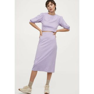 エイチアンドエム(H&M)のH&M NiziU ニジュー コラボ クロップド チェック  ピンク(カットソー(半袖/袖なし))