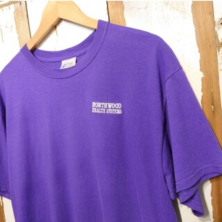 ☆US古着アドバタイジングワンポイント刺繍Tシャツ紫/XL(Tシャツ/カットソー(半袖/袖なし))