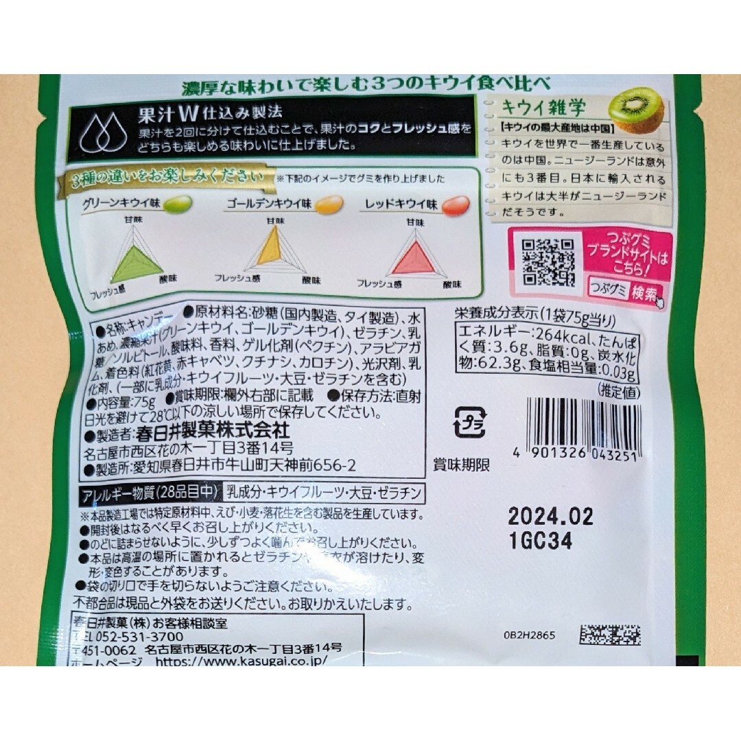 春日井製菓(カスガイセイカ)のつぶグミPREMIUM　濃厚キウイ　２袋◆春日井製菓 食品/飲料/酒の食品(菓子/デザート)の商品写真