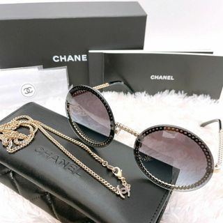 極美品 シャネルCHANE サングラスチェーン付ラウンドチェーン CH4245