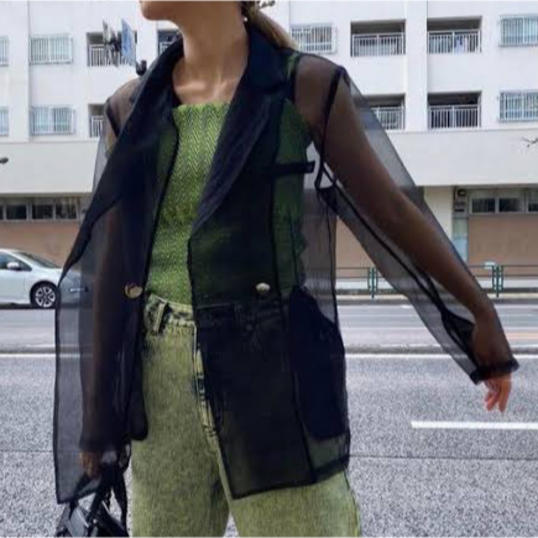 AMERI BUMPY SHEER DOUBLE JAKET ブラック F