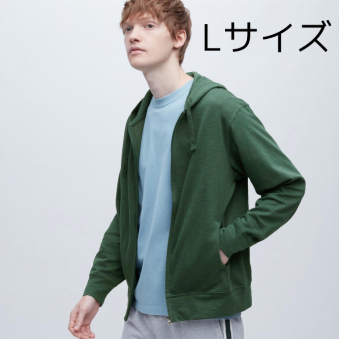 UNIQLO(ユニクロ)のUNIQLO エアリズムUVカットフルジップパーカ（メンズL）ダークグリーン メンズのトップス(パーカー)の商品写真