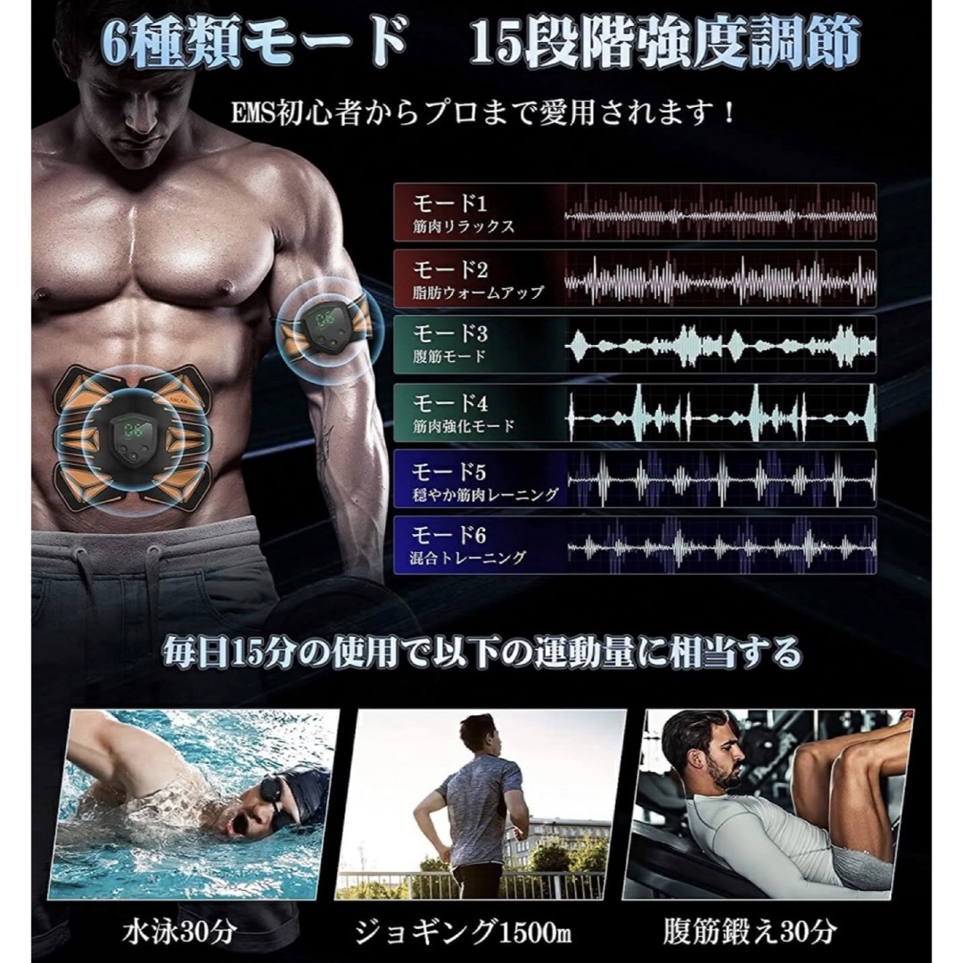 EMS 腹筋ベルト ダイエット 充電式 筋トレ トレーニング ジェルパッド スポーツ/アウトドアのトレーニング/エクササイズ(トレーニング用品)の商品写真