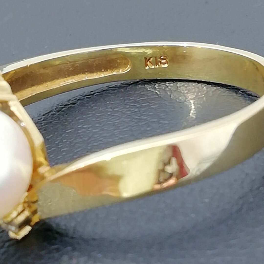K18　◯あこや真珠7.0㎜✨ダイヤ付き✨リング✨　あこや艶々可愛いリング レディースのアクセサリー(リング(指輪))の商品写真