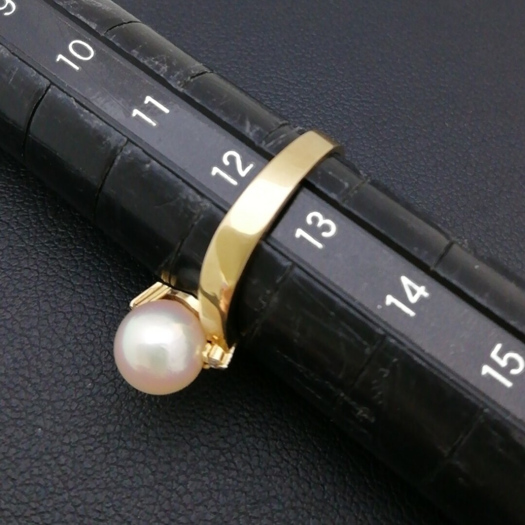 K18　◯あこや真珠7.0㎜✨ダイヤ付き✨リング✨　あこや艶々可愛いリング レディースのアクセサリー(リング(指輪))の商品写真