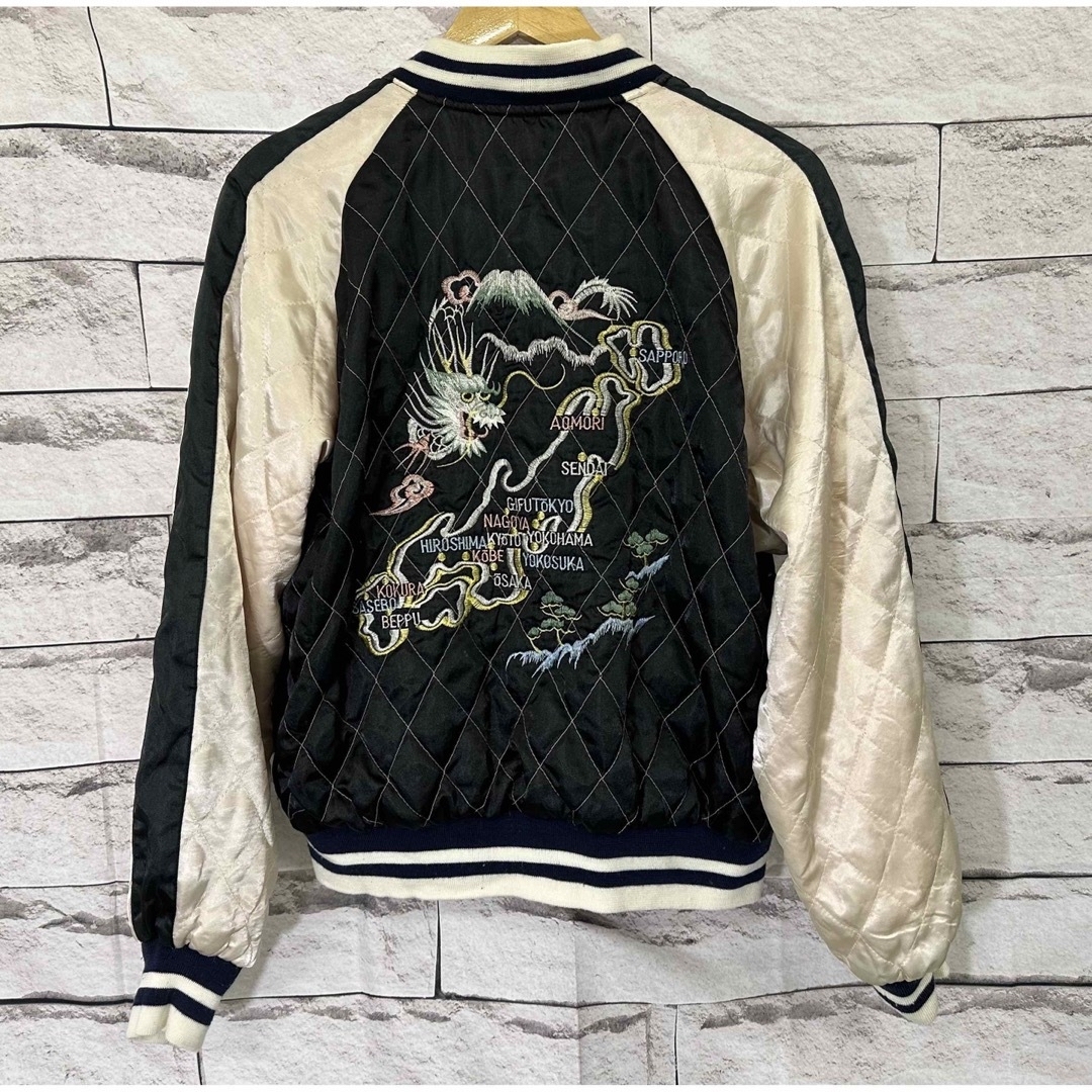 月夜野様専用!古着vintage龍、鷹 日本地図スカジャン!リバーシブルの