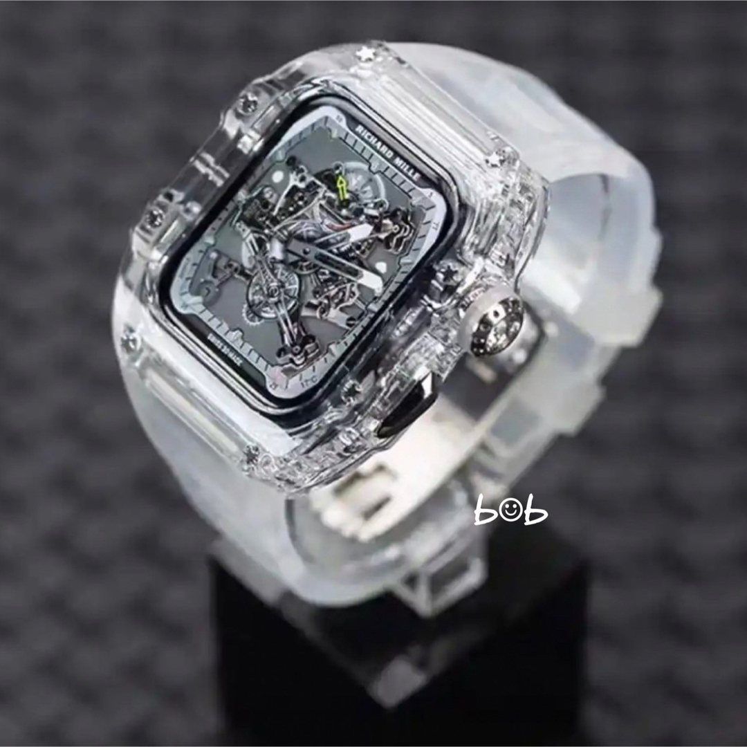 44mm Apple Watch クリア＋シルバー カバーバンド ベルト-