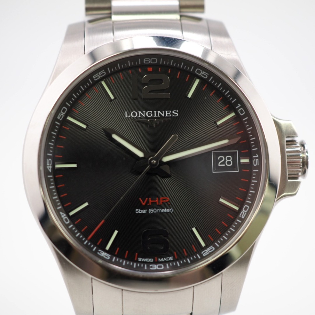 ロンジン LONGINES 腕時計
 黒文字盤 コンクエスト V.H.P クオーツ QZ L3.716.4 シルバー