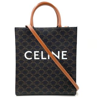 セリーヌ(celine)の【値下げ中】CELINE セリーヌ トートバッグ スモール バーティカル カバ トリオンフ 2WAY ブラウン 191542BZK.04LU  プリントキャンバス  カーフスキン  タン ゴールド金具 レディース 定番 美品【中古品】(トートバッグ)