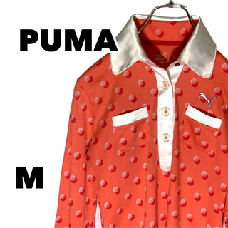 【PUMA】 長袖シャツ M 総柄 ビッグカラー 2ポケット オレンジ(シャツ/ブラウス(長袖/七分))