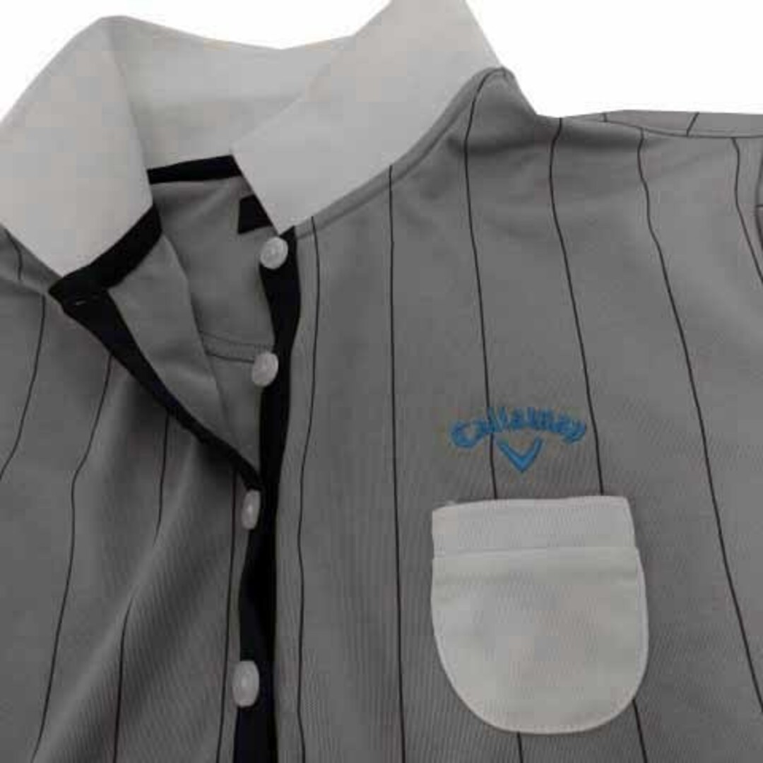 Callaway(キャロウェイ)のCALLAWAY ポロシャツ 半袖 ロゴ刺繍 ストライプ グレー 紫 紺 白 L スポーツ/アウトドアのゴルフ(ウエア)の商品写真