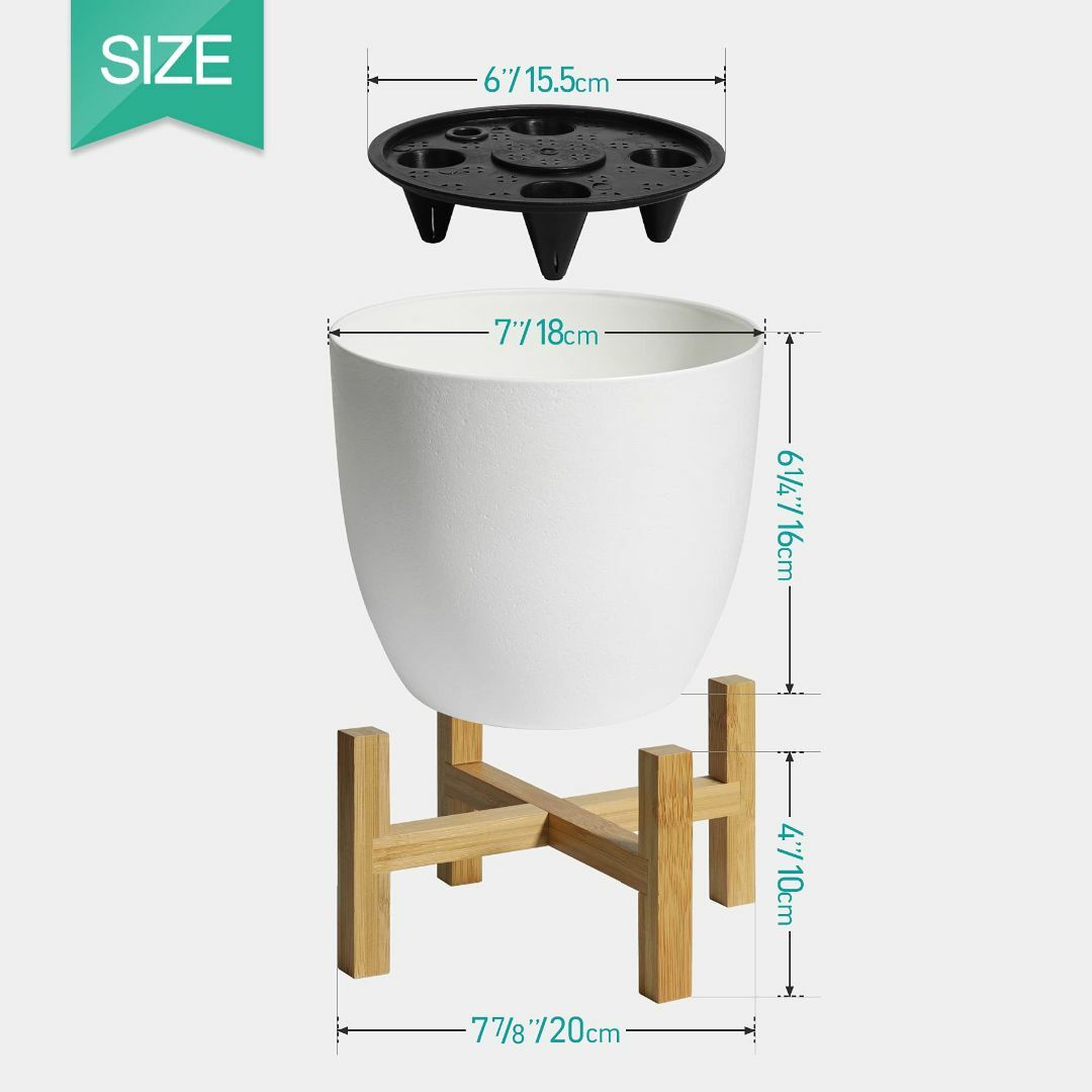 T4U 給水鉢 竹製スタンド付き 6号鉢 2個セット プラスチック 植木鉢 給水