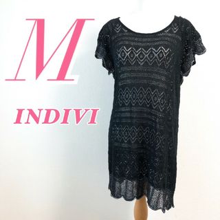 インディヴィ(INDIVI)のINDIVI インディヴィ M レディース 半袖ワンピース レース きれいめ 黒(ひざ丈ワンピース)