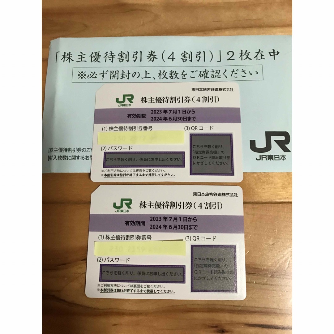 JR(ジェイアール)のJR東日本株主優待割引券(4割引)×2枚　(23年7/1〜24年6/30迄) チケットの優待券/割引券(その他)の商品写真