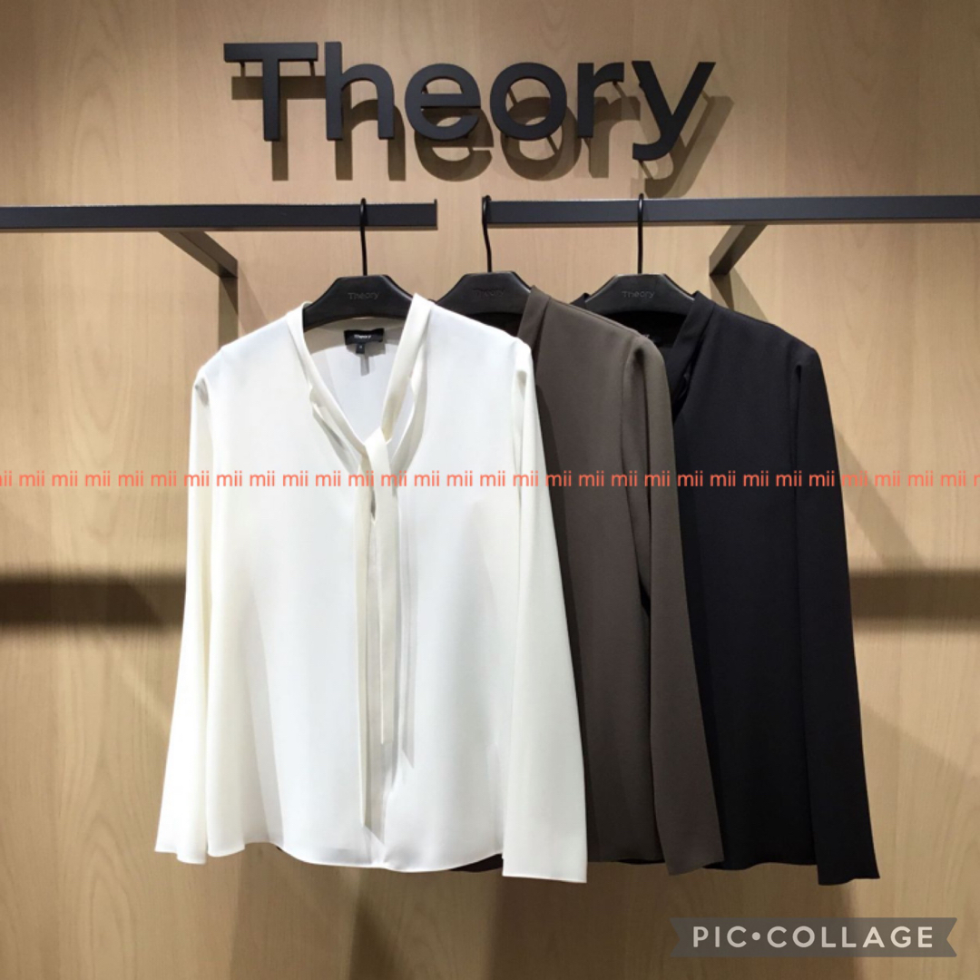 theory セオリー　シルク100 ボウタイブラウス　ノースリーブ　黒　M